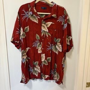 Croft & Barrow Button Up T-Shirt Top Size XXL Red Patterned Foliage Floral